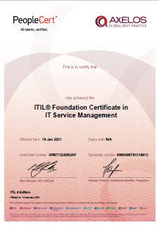 ITIL Foundation Certificate in IT Service Management